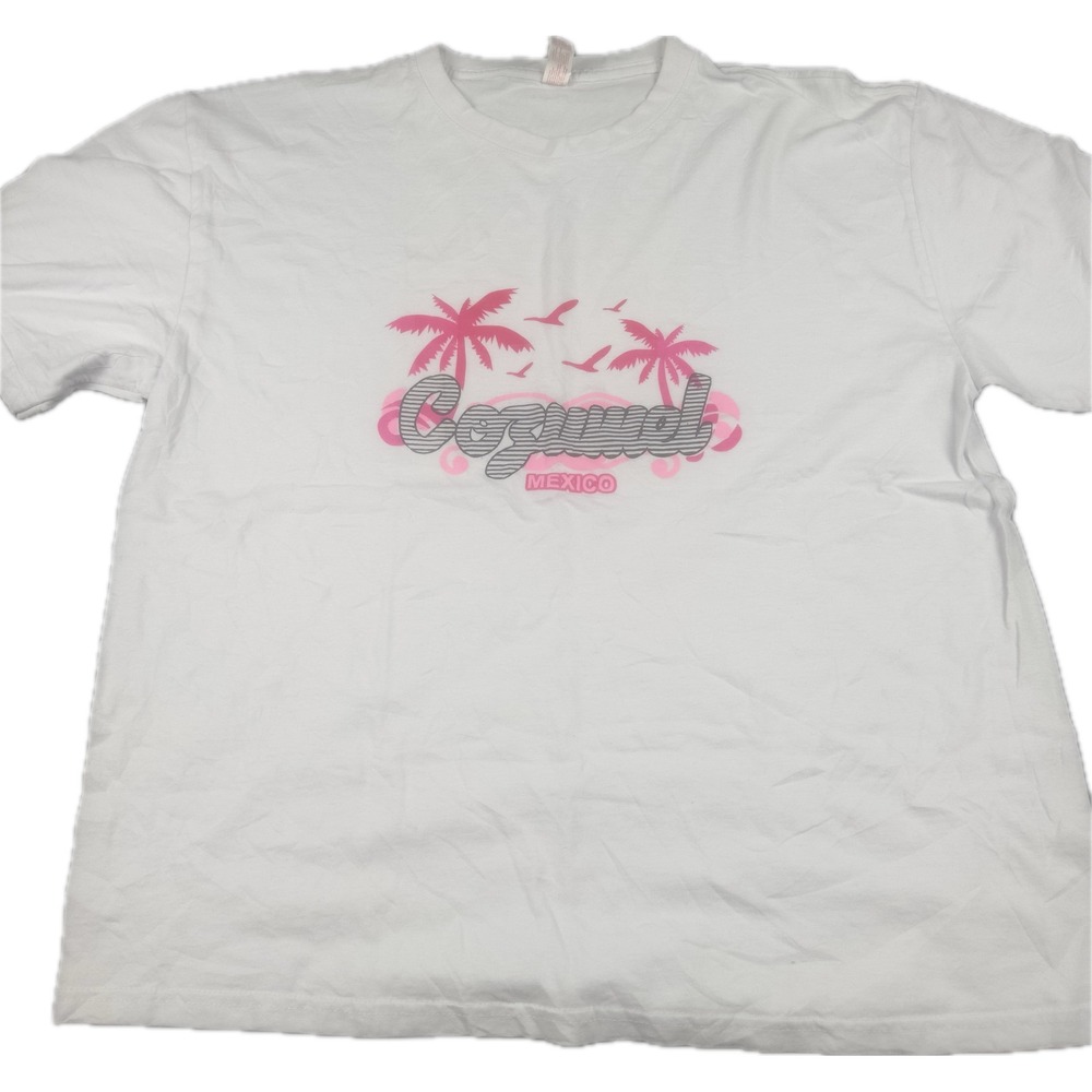 Euro Cotton Mens Cozumel Mexico Souvenir T-Shirt XL White Palm Tree Graphic Tee